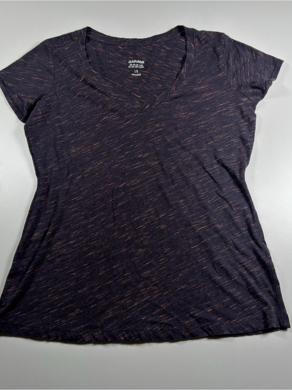 Garage Purple Heathered V-Neck Short Sleeve Tee with Orange Flecks